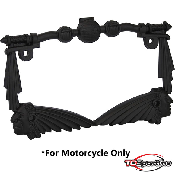 TC Sportline LPF248-BK 3D Handle Bar and Indian Chief Style Zinc Metal Matte Black Finished Motorcycle License Plate Frame