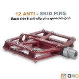 OMC MTB Lightweight Extruded Aluminum Alloy Pedals Mountain Bike Pedals 3 Bearing Non-Slip Bicycle Platform Pedals for BMX MTB 9/16"