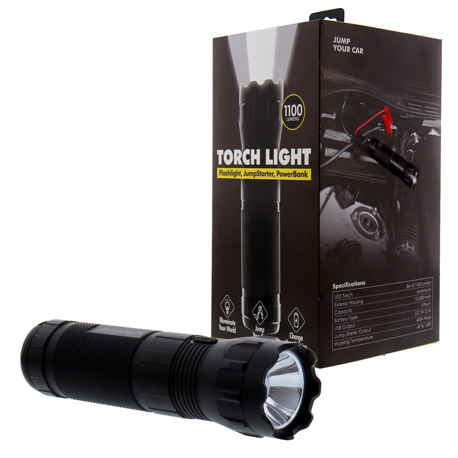 1100 lumens rechargeable flashlight 1100 LUMENS TORCH LIGHT LED FLASHLIGHT WITH JUMP STARTER & 10000 mAh P – tcsportline.com