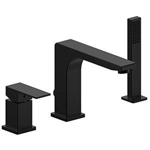 TC Sportline Faucets Icon Collection Roman Tub Faucet with Hand Shower, Rough-In Valve Included (Matte Black)