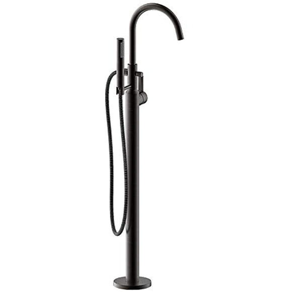 Ultra Faucets Euro Collection Single Handle Floor Mount Bathtub Faucet With Hand Shower - Oil Rubbed Bronze Freestanding Soaking Tub Filler - 7 GPM Spout Flow Rate, Rough-in Valve Included